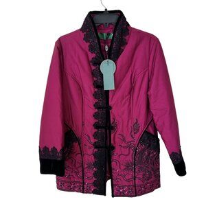 Chinese Embroidered Womens Coat 3XL Pink Floral Design Jacket Large Formal